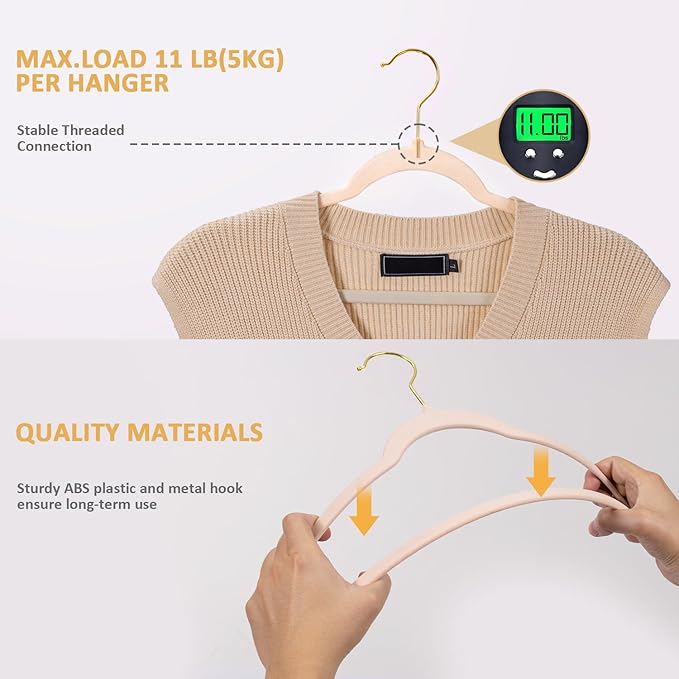 Velvet Hangers 60 Pack Heavy Duty - Slim, Non-Slip, Space Saving Hangers with 360° Swivel Gold Hook for Suit, Pants, Coats, Shirts & More - Pink