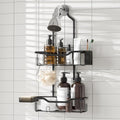 Hanging Shower Caddy Over Head,2 Tier Rustproof Shower Organizer for Tall Showerhead,No Drill Bath Caddy Hanging with Soap Dish and Toothbrush Holder for Razor and Sponge,Black