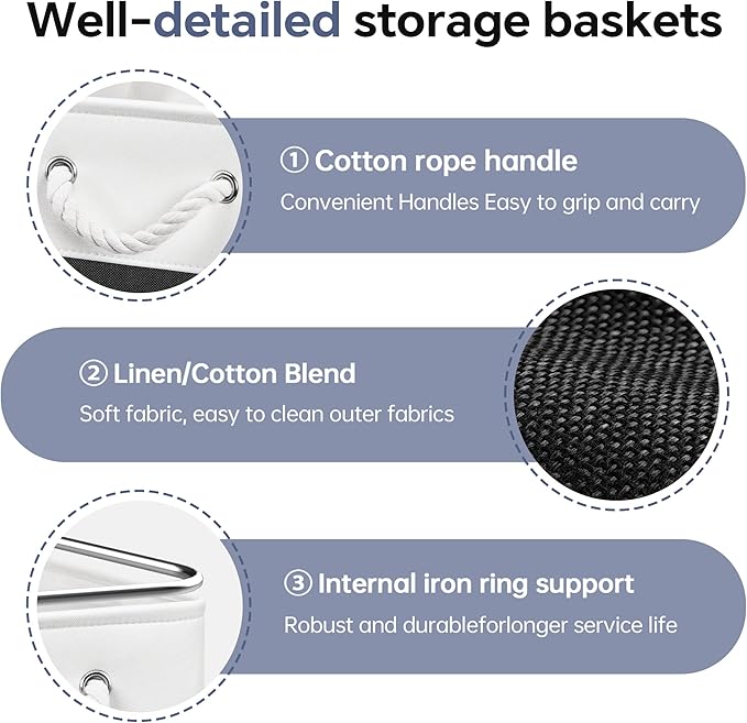 13x13 Inch Cube Storage Bins with Reinforced Bottom Cardboard, 6 Pack Large Foldable Fabric Storage Cubes with Handles for Shelf, Closet, Laundry Organization (White&Black)