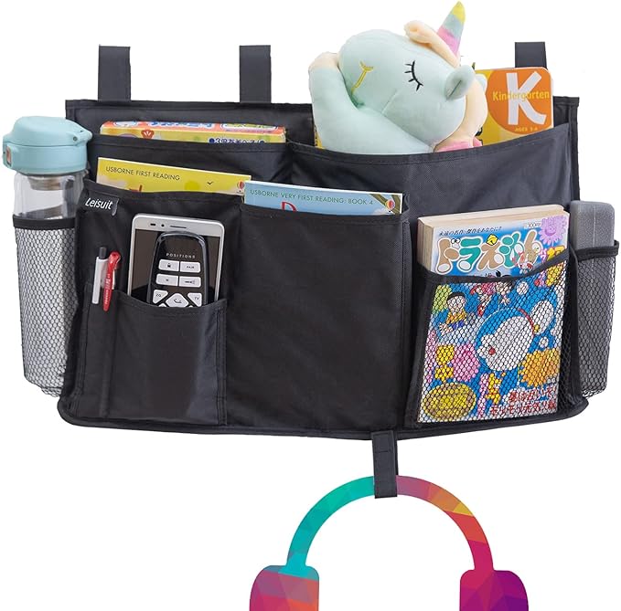 LEISUIT Hanging Storage Bag Bedside Organizer 9 Pockets Black (XL)