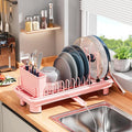 SanDream Small Dish Drying Rack with Removable Utensil Holder & Anti-Scratch Base - Stainless Steel Dish Rack, Dish Drying Rack with Drainage & Space Saving Design for Kitchen Counter, Pink