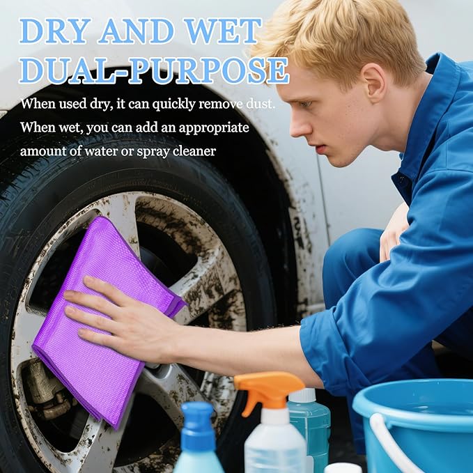 6PCS Microfiber Glass Cleaning Cloth, 12"×24" Fish Scale Cloth for Car Glass & Window Cleaning, Lint-Free Streak-Free, Multi-Purpose Mirror Washing Towels, Car Cleaning Supplies (Purple)