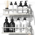 YASONIC Shower Caddy Adhesive, No Drill Bathroom Shower Organizers, with Removable Hooks, Rust Proof Shower Shelves, Wall-Mounted Shower Holder, 2 Pack Silver