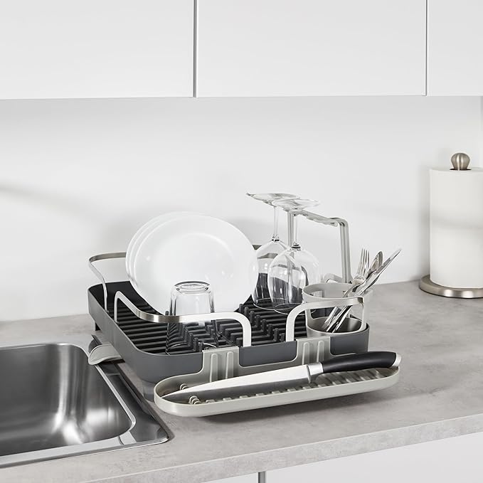 Umbra Holster Dish Rack– Molded Plastic Dish Drying Rack with Drainage Spout, Charcoal