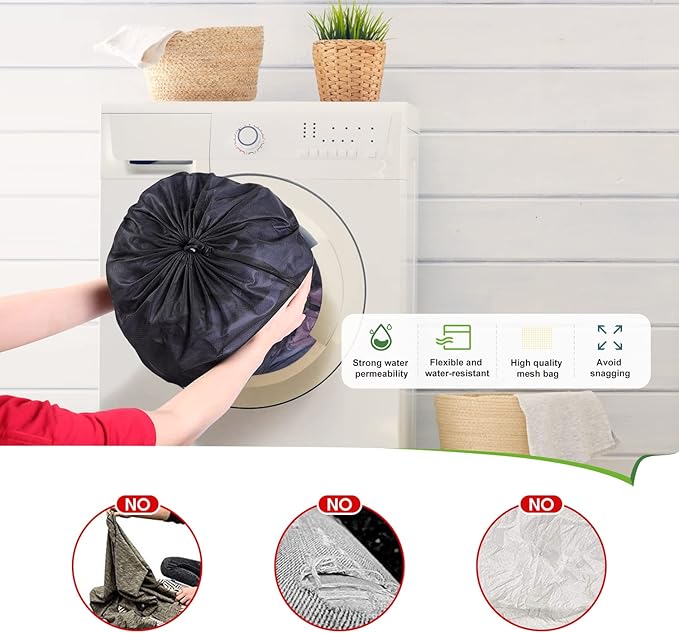 OTraki 20x24 inch Mesh Laundry Bags 2 Pack Fine Mesh Heavy Duty Drawstring Bag Washable Medium Toy Sack Washing Bag for Home Dorm Hotel Camp Beach Travel Storage Don't Drying, Melting 140-176℉ Black