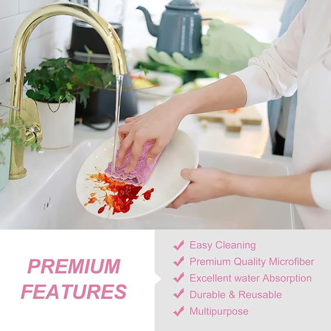 Bessrung 20 Packs Kitchen Cloth Dish Towels, Nonstick Oil Fast Drying Washcloths, Premium Dish Cloths for Kitchen, Car, Bathroom Cleaning, Reusable Highly Absorbent Cleaning Clothes, Mix-Colors