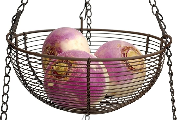 RSVP International Hanging Storage Collection 3-Tier Baskets, Bronze Woven Wire (Pack of 3)