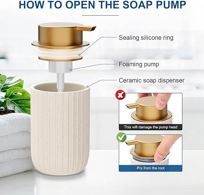 Ceramic Foaming Soap Dispenser, 12 oz Bathroom Foam Hand Soap Dispenser, Refillable Lotion Soap Dispenser with Removable Pump for Kitchen Hand Wash Dispenser, Modern Home Decor(2Pack-Speckled Beige)