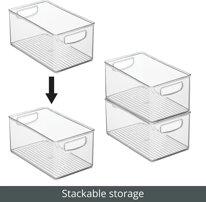 mDesign Plastic Baby Nursery and Food Organizer - Storage Holder Bin with Handles for Closet, Cupboard, Cabinet, Drawers, Shelves - Holds Canned Food, Bottles - Ligne Collection - 2 Pack - Clear