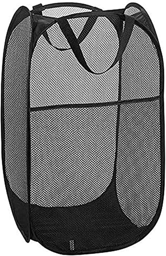 Mesh Pop up Laundry Hamper with Portable, Durable Handles, Collapsible Laundry Basket for Storage, Folding Pop-Up Clothes Hampers for Home, College Dorm or Travel, Cruise, Black