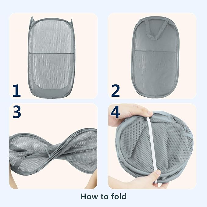 LXLOVESM Pop Up Laundry Hamper, Mesh Laundry Basket Collapsible, Foldable Hamper for Travel and Storage (Grey)