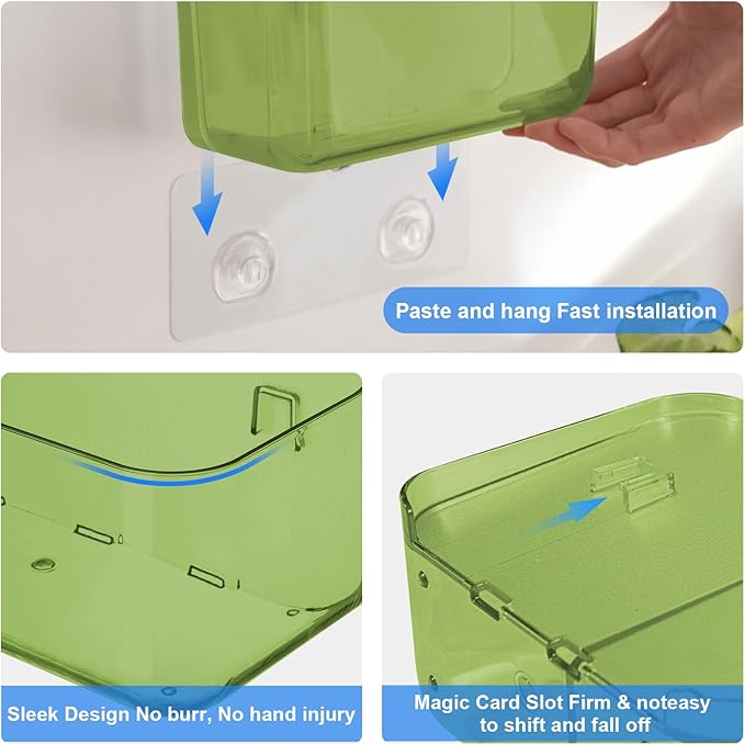 Diesisa 2pc Acrylic Wall Mount Organizer, Adhesive Cabinet Door Organizer,Acrylic Bathroom Shelves for Wall,No Drilling Hang Walls,with Self Adhesive Tape, for Bathroom, Kitchen, Living Room-Green
