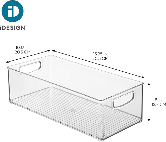 Plastic Stackable Pantry Bin - Organizer Bin with Handles for Cabinets or Fridge - Set of 4 - Clear