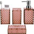 Bathroom Accessory Set, Grid Pattern 4 Pcs Plastic Bathroom Set Include Soap Dispenser, Soap Dish, Toothbrush Holder, Mousewash Cup, Modern Bahtroom Décor Set(Orange)