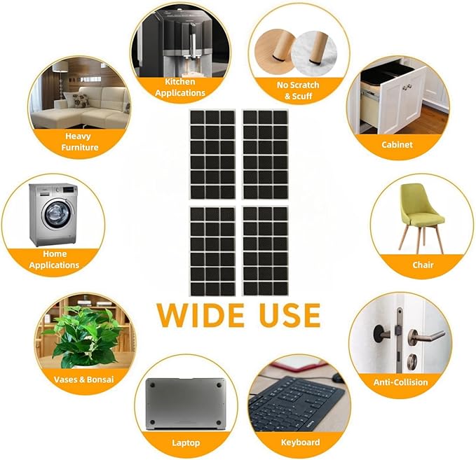 Furnigear Non Slip Furniture Pads - Self Adhesive Rubber Anti Skid Pads Grippers Rubber Chair Feet Furniture Pads for Hardwood Floors -Protectors for Furniture Table Legs Anti Slip 108 Pcs 1" Square