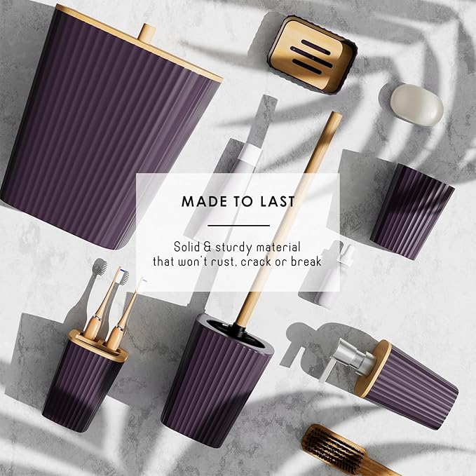 Clara Clark Bathroom Accessories Set - Bathroom Set, Bathroom Sets with Shower Curtain and Rugs, Shower Curtain Set with Trash Can - Purple - 22PC