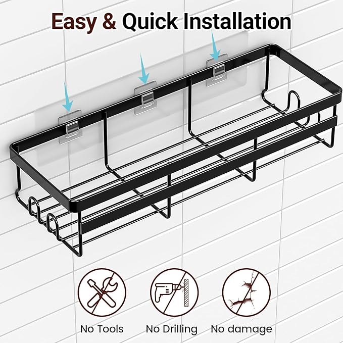 WOWBOX Shower Caddies 2 Pack - Adhesive Hanging Shower Shelf - Bathroom Organizers and Storage, No Drilling Stainless Shower Shelves for Home Decor, Bathroom Accessories