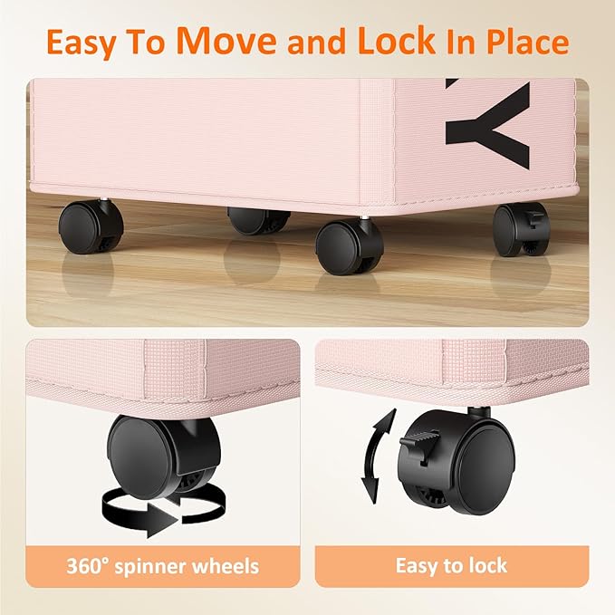 Pink Laundry Basket with Wheels, Dorm Room Essentials for Girls, 90L Rolling Laundry Hamper with Wheels and Removable Mesh Bag for Clothes, Bedroom, Bathroom, College