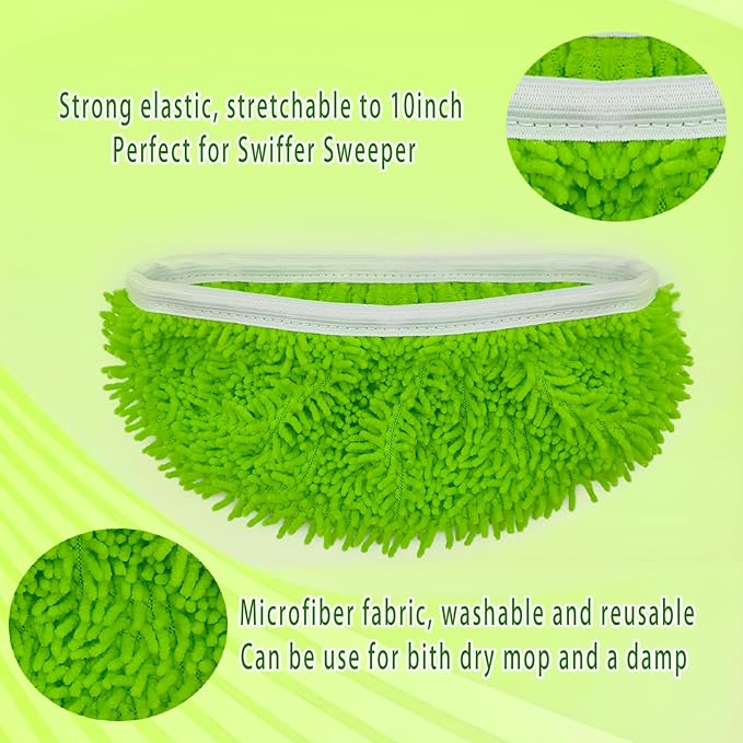 Reusable Microfiber Mop Pads Washable Wet Pads Compatible with Swiffer Sweeper Refills Pads for Wet & Dry Sweeping Cloths Mop Head Replacement for Household Cleaning (Green 4PCS)