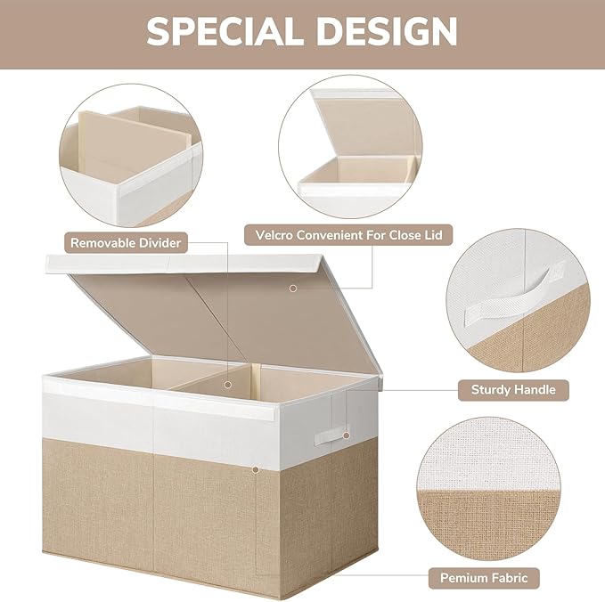 INDRESSME 26"x17"x17" Large Toy Box, Toy Storage Organizer Collapsible Storage Bins with Lids Toy Chest for Nursery, Playroom, Living Room, Toy Baskets Storage Kids, Boys Girls (Beige & White)