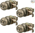 Probrico 4 Pack Antique Brass Door Knobs Lockable Privacy Door Lock Interior Bedroom Bathroom Door Handle Round Keyless Door Knob Set