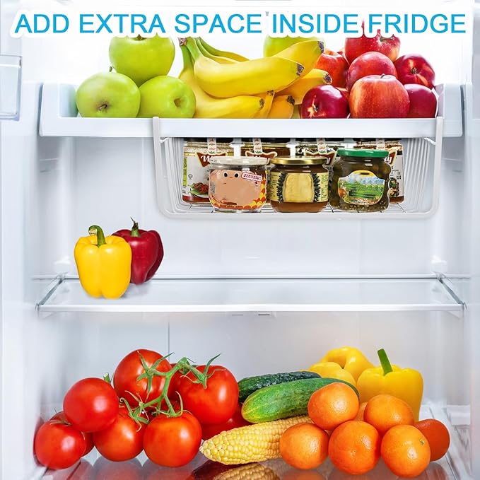 Tebery 4 Pack White Under Shelf Wire Basket Hanging Storage Baskets, Small Add-on Storage Racks Slide-in Cabinet Baskets Organizer for Kitchen Pantry Desk Bookshelf