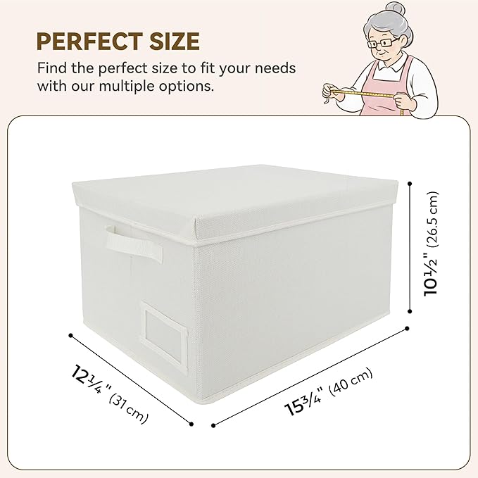 GRANNY SAYS Fabric Storage Bins with Lids, Storage Basket for Clothes, Decorative Storage Boxes, Closet Storage and Organizers, Ivory, 3-Pack