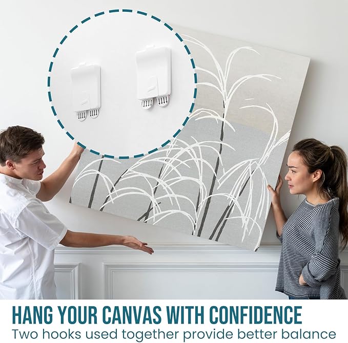 TAILI Picture Hangers 4 Pcs, Damage Free Picture Hangers for Walls，Adhesive Picture Hanging Hooks Without Nails，Art Hanger for Bathroom Kitchen Home Door Closet, Inclue 2 Extra Strips