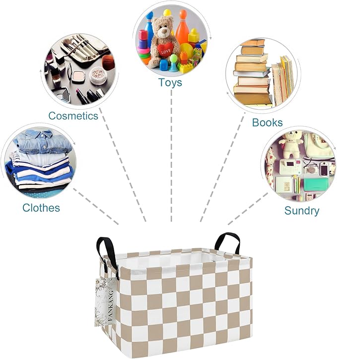 FANKANG Storage Bins,Nursery Hamper Canvas Laundry Basket Foldable with Waterproof PE Coating Storage Baskets for Boys and Girls, Office, Bedroom, Clothes,Toys(Rec-Beige flag ）