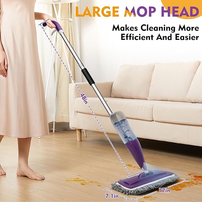 Spray Mop for Floor Cleaning with Washable Pads, Microfiber Wet Mops with 800 ml Refillable Bottle,Reusable Dust Mops with Sprayer for Hardwood Laminate Vinyl Tile Cleaning (Purple, 800 ML)
