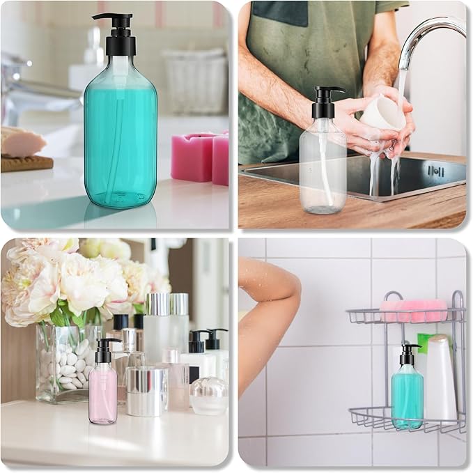 Teyssor Empty Pump Bottle Dispenser Clear 2 Pack 150ml/5oz Plastic Liquid Soap Dispensers, BPA-Free Refillable Container for Essential Oil Shampoo Lotion