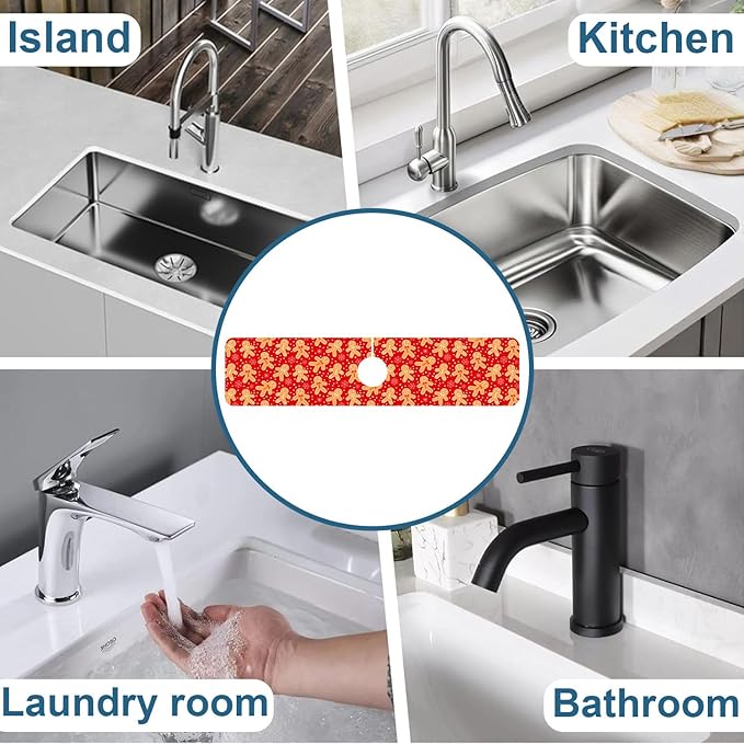 Christmas Merry Xmas Sink Splash Guard Santa Claus Faucet Absorbing Mat Fast Drying Mat Sink Gadgets Splash Guard Behind Faucet Drip Catcher for Kitchen Bathroom, 23.5"x5.5"