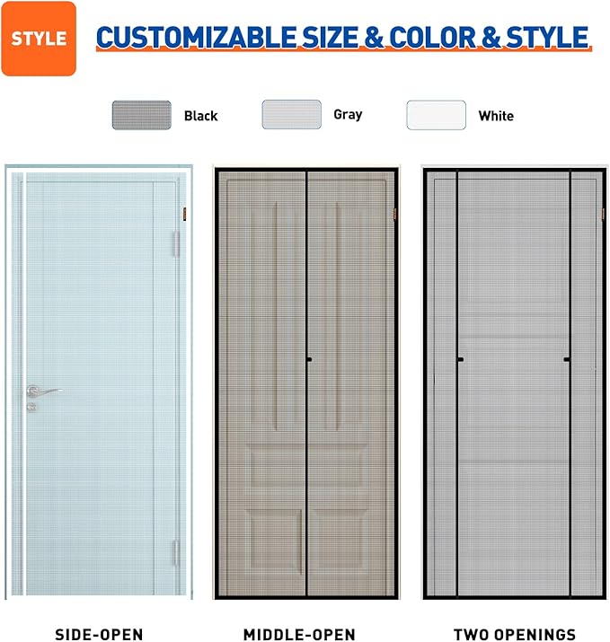 MAGZO Customized Magnetic Screen Door, Sturdy Magnets Double Mesh Door Screen Curtain with Full Frame Hook & Loop for Sliding Entrance