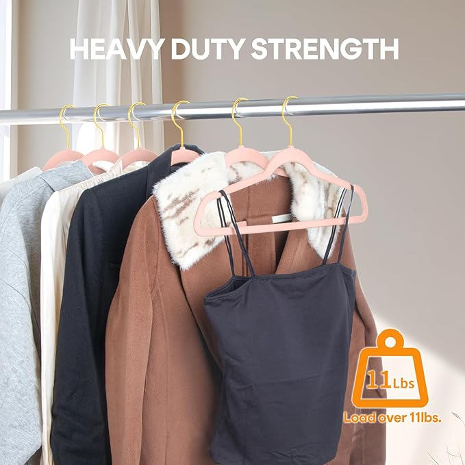 36-Pack Premium Velvet Hangers with Gold Hooks - Space-Saving Non-Slip Heavy-Duty Clothes Hangers for Coats, Suits, Dresses, and Sweaters - Slim Design, Closet Organizer(Blush Pink+Gold)