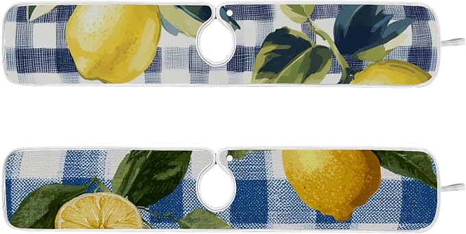Sink Faucet Absorbing Mat Kitchen Sink Splash Guard Splash Faucet Drip Catcher for Bar RV Bathroom 2PCS 23.6x5.5in Blue and White Gingham Summer Lemons