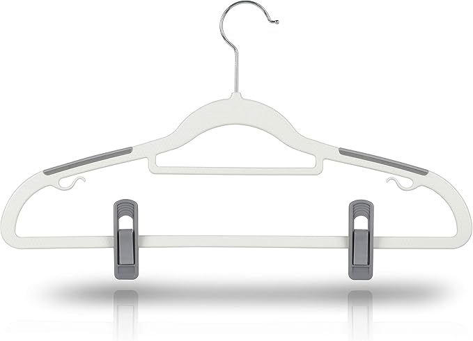 Tinfol 40pc Grey Plastic Hanger Clips - Strong Pinch Grip Clips for Use with Slim-line Clothes Velvet Hangers, Multi-Purpose Finger Clips for Home