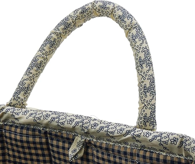 Quilted Fabric Storage Basket with Handles & Pocket, Foldable Laundry Hamper Boho Floral Print Organizer Bin for Home, Picnic, Office 12"x10"x10" (B-4)