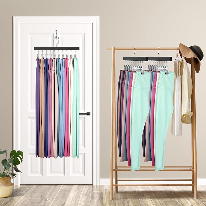Legging Organizer for Closet, Pants Hangers with Clips Holds 20 Leggings, Jeans, Hats, Shorts, Socks, 360° Rotating Space Saving Hanging Clothes Organizer for Closet Organizers and Storage 4Pcs