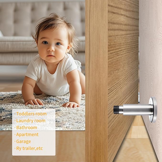 Door Stoppers - Heavy-Duty Adjustable Stoppers for Bottom, Top, and Wall of Door – Anti Break-in 304 Stainless Steel Door Stops with Rubber Buffers (Stainless Steel)