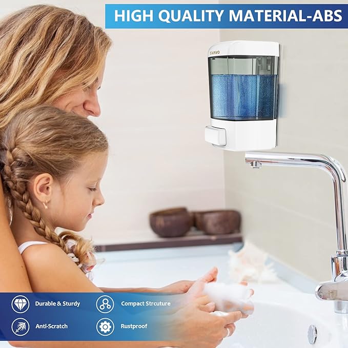 SVAVO Wall Mounted Soap Dispenser Kitchen Bathroom Manual Soap Dispenser Refillable Hand soap Dispenser for Liquid Contianers Shampoo Gel Chamber for Household Commerical 23.7oz (700ml) ABS