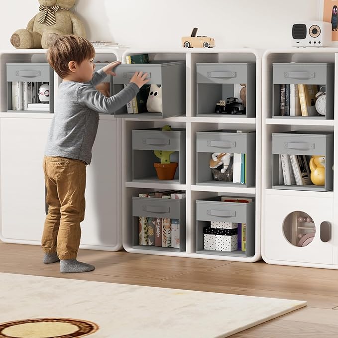 DIMJ Storage Cubes, 12 Pack Cube Storage Bin, Foldable Cube Organizer Storage Bins with Window, Closet Storage Bins with Handle, 11 x 11 inch for Clothes, Toys, Books (Grey)