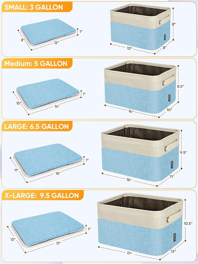 BALEINE 4 Pack Fabric Storage Bins for Shelves, Linen Storage Baskets for Organizing, Decorative Closet Bins for Clothes, Home (Skyblue, 12"x8"x8")