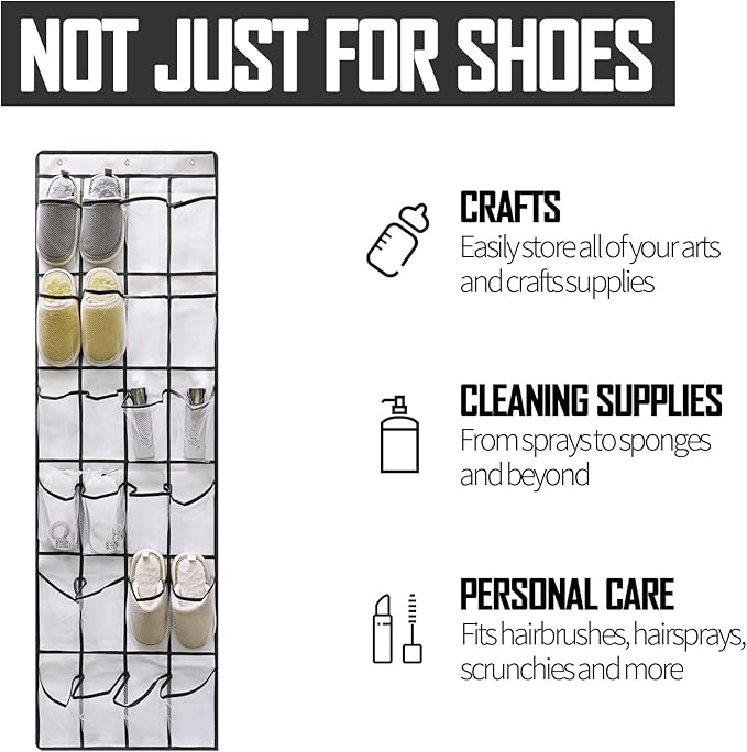 TidyMaster Over the Door Shoe Organizer, 24 Large Breathable Mesh Pockets, Space Saving Hanging Storage Holder, Hangs on Closets for Shoes, Accessories, 3Hooks, GREY (66"x 19")