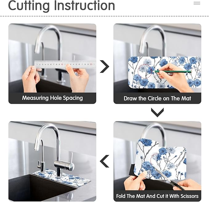 Kitchen Sink Splash Guard 1 PC 14.7 Inch Sink Faucet Mat Splash Guard for Bathroom Countertop Water Absorbent Foldable Cuttable Soft Washable Chinese Style Cornflower