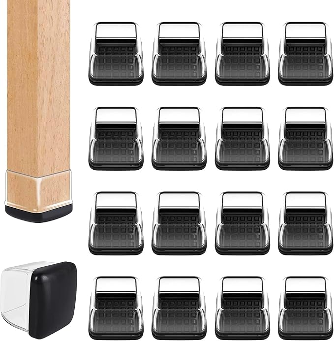 Ezprotekt Chair Leg Sliders for Carpet, 24 Pcs Square Chair Glides for Carpet, Carpet Furniture Pads Stool Leg Protectors Caps, Carpet Furniture Glides Quickly and Easily (M Fit: 0.75" - 1")