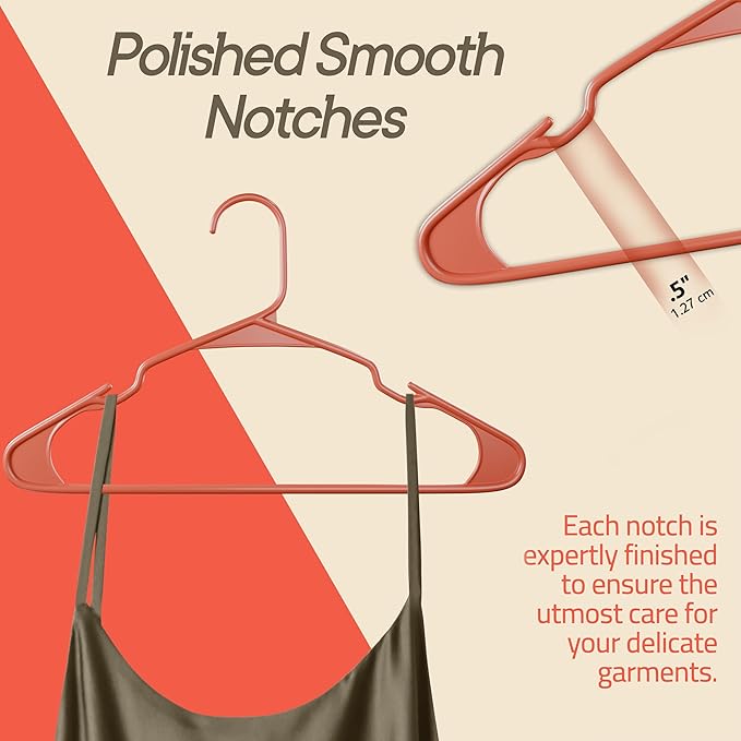 Plastic Clothes Hangers – Heavy Duty Hanger Set, for Organizing Clothes, Dresses, and Coat, Holds Up to 5 lbs, Space-Saving Hangers with Non-Slip Shoulder Grooves, Pack of 50, Brown