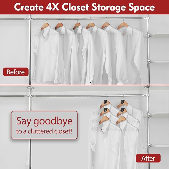 Space Saving Standard Hanger Hooks 50Pcs, Upgrade Heavy Duty Space Saver Hangers Connector Hooks for Clothes, Premium Hanging Closet Organizer for Dorm, Ganchos para Colgar Ropa, Black