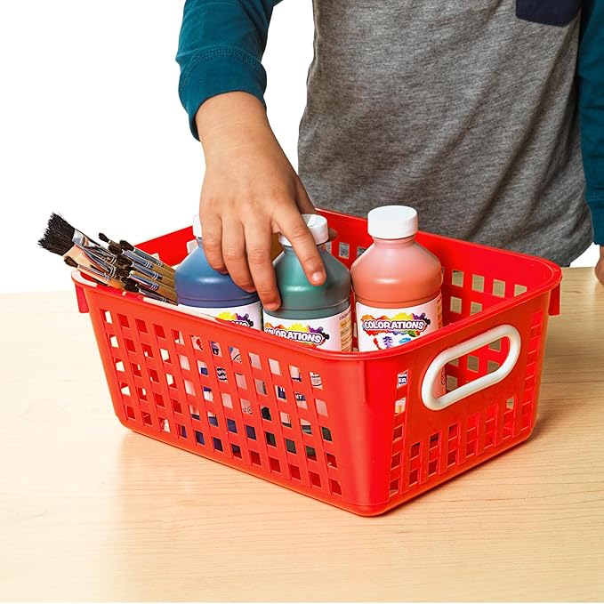 Really Good Stuff Medium Plastic Book Baskets, 11" by 7½" by 4½" - 6 Pack, Group Color | Versatile Storage Solution for Classroom, Home and Office l Toy Storage, Multi-Purpose Organizer Basket