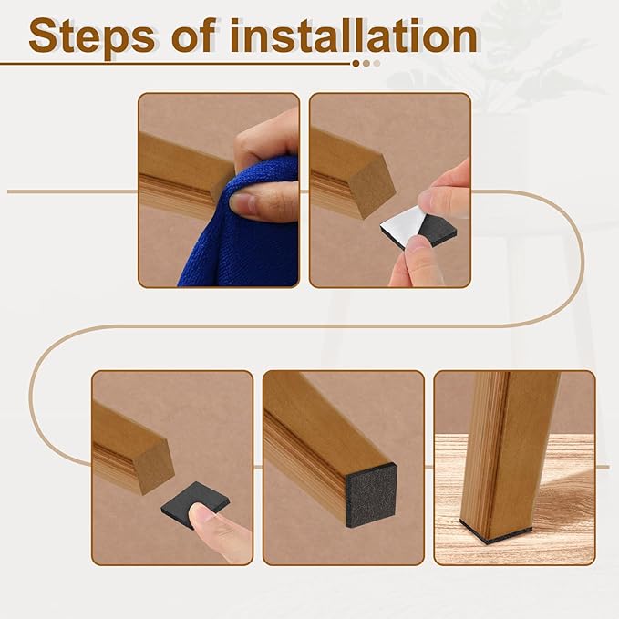 uxcell Felt Furniture Pads, 100Pcs 0.79" x 0.79" Adhesive Backed Felt Non-Slip Anti-Scratch Chair Leg Protectors for Protecting Hardwood Floor, Black