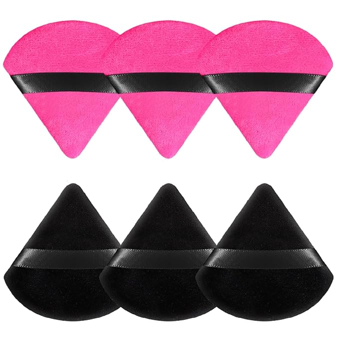 6 Pieces Powder Puff Face Soft Triangle for Loose and Body Powder, Velour Makeup Sponge Set Setting Powder Puff Makeup Tools